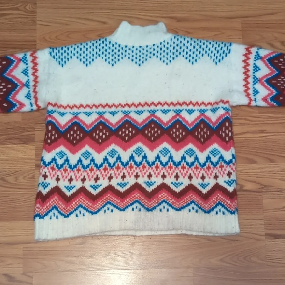LOFT White and Multicolor Patterned Turtleneck Sweater - Picture 3 of 5